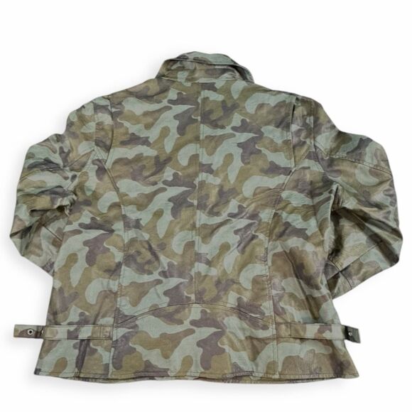 COLLEEN LOPEZ Women’s Green Camo Faux Leather Moto Jacket Size Large - Picture 4 of 7